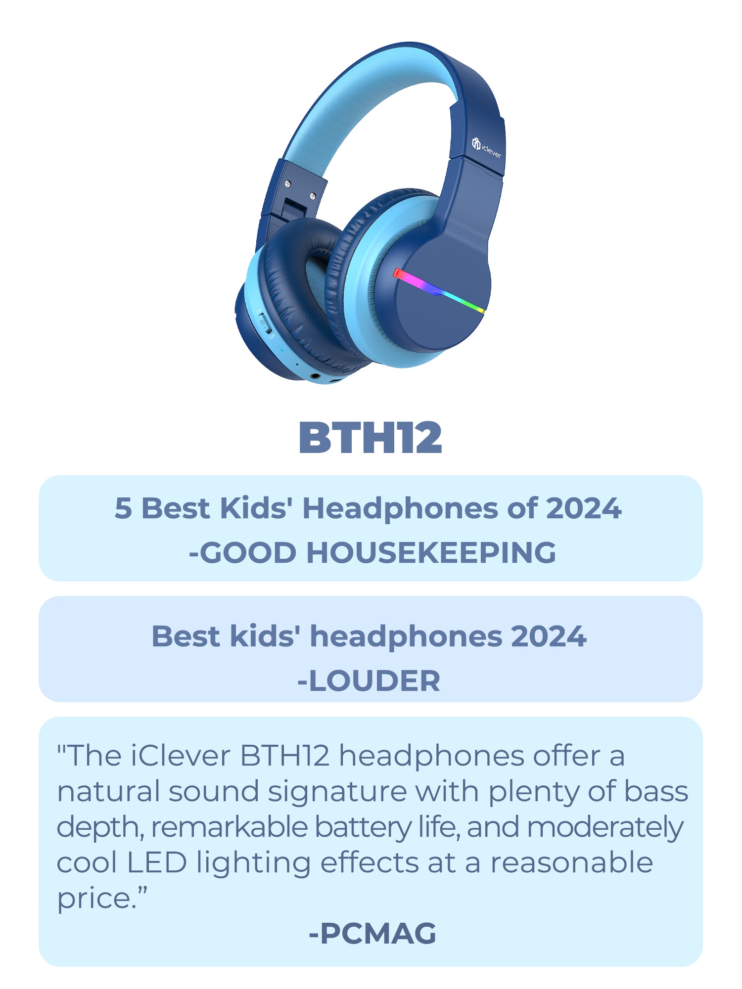 BTH12 recognized as 'Best Kids Headphones' by top reviewers.
