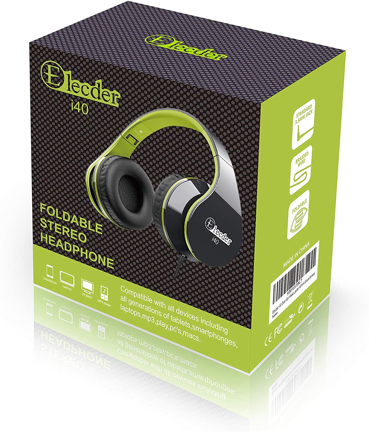 Elecder i40 Headphones with Microphone Green And Blue